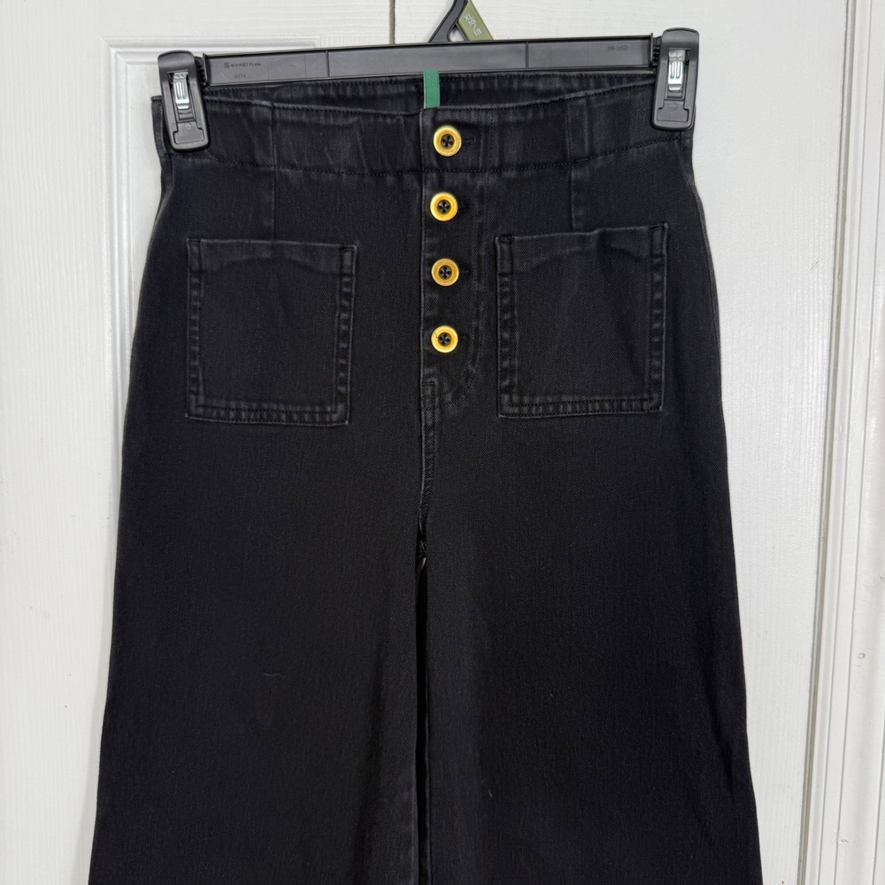 Halara Wide Leg Jeans 26 Black High Waisted Gold Button Fly Retro Flare Pants - Picture 2 of 10